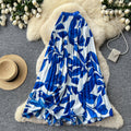 Export cross-border printing high waist a-line pleated skirt women's summerpleated skirt mid-length skirt work clothing holiday style