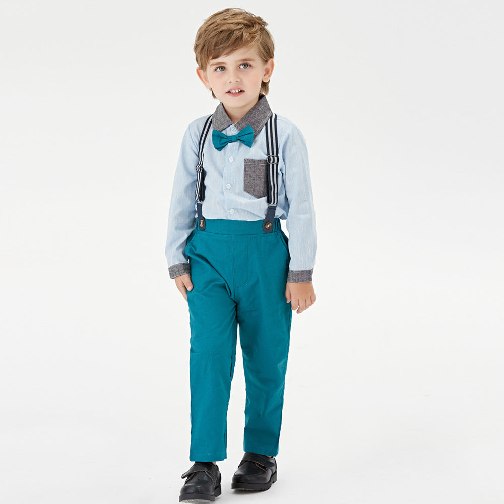 Wholesale autumn new arrivals: kids' long-sleeve shirt & dark trousers set - direct from the source, customizable for export