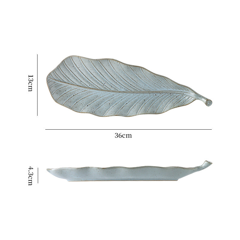 Vintage leaf ceramic creative long plate - sushi plate, western food & pastry plate, fruit & breakfast plate, exquisite dessert plate