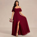 European and american style off-the-shoulder ruffle chiffon maxi dress - women's wedding french dress - high-quality, luxurious evening gown