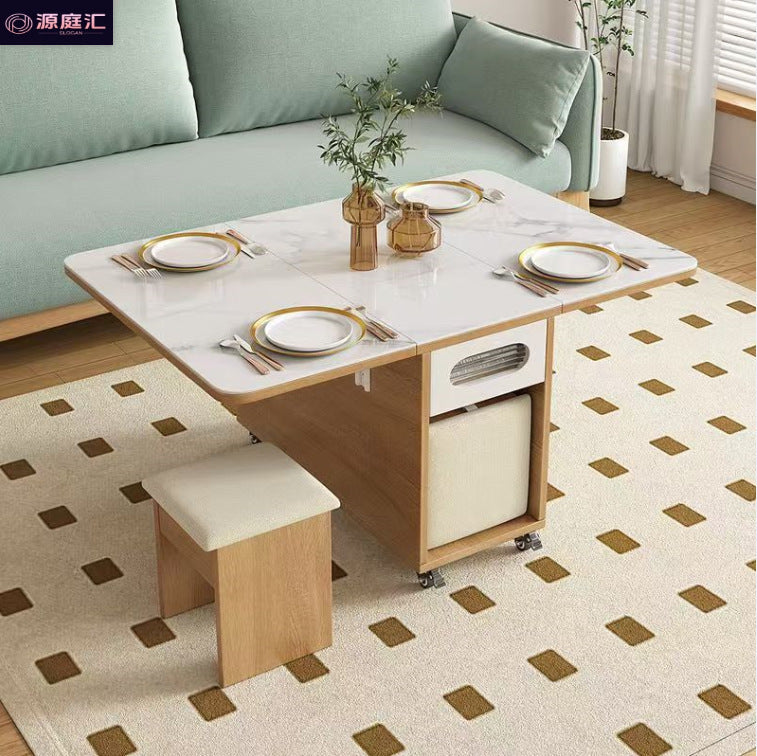 Multifunctional sofa corner table, side cabinet, foldable coffee table, slate dining table, dual-purpose living room trolley, movable tea table
