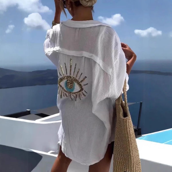 European and American   women's clothing spring and summer 2025 new  lapel long-sleeved cotton and linen casual fashion shirt