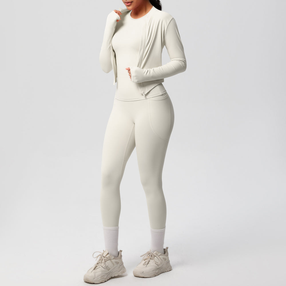 new cloud-soft brushed long-sleeve athletic zip-up jacket casual running butt-lifting fitness yoga three-piece set