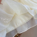 Girls' summer new beige flutter sleeve dress - baby casual style, fashionable, high-quality children's clothing, trendy brand