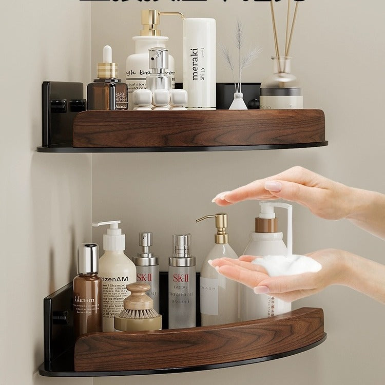 Walnut toilet rack bathroom wall tripod toilet storage basket no punching bath corner rack