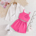 summer european and american style girls' new long-sleeved top + floral camisole vest + shorts three-piece set - direct from the manufacturer