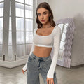 fall/winter new arrival: cross-border european & american style activewear cropped knit high-stretch long sleeve t-shirt top
