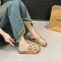 Women's flat sandals - summer outdoor wear, 2026 new fashion buckle design, non-slip casual beach soft sole thong sandals