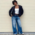 European and american women's casual jeans -  cross-border women's fashion streetwear - monkey wash wide leg casual trousers