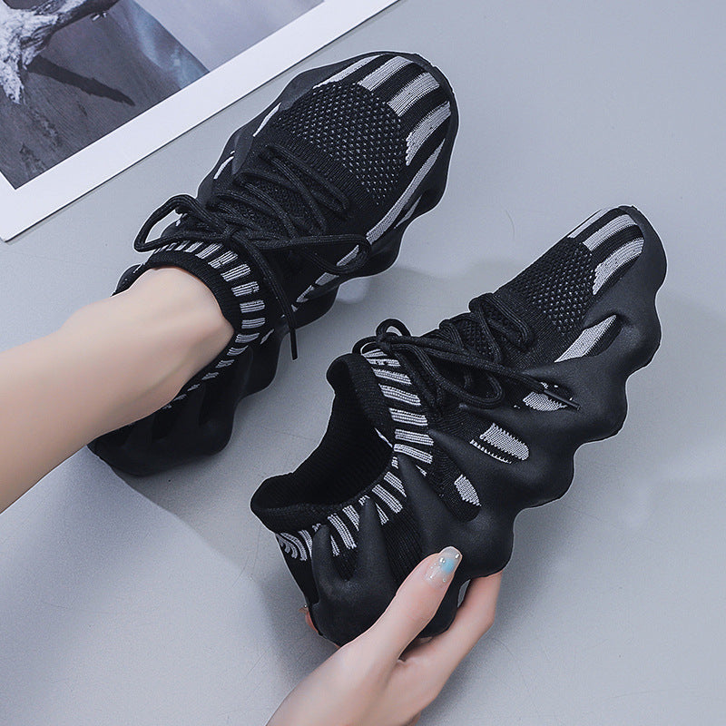 2025 new versatile trendy student casual sports running shoes soft flat anti-slip flyknit breathable mesh women's shoes