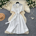Lightly mature elegance style polo collar short-sleeved a-line dress women's summerk-style waist slimming lookelegantwork clothing skirt