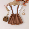 25 cross-border spring and summer fashionnew arrivalgirl round neck small flying sleeve tops heart design suspender shorts suitgirl