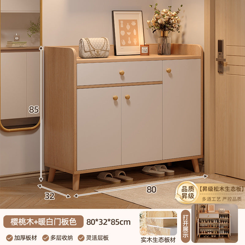 Solid wood shoe cabinet home entrance 2025 new entrance storage cabinet integrated against the wall corridor elevator entrance shoe rack