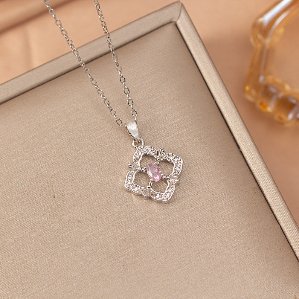 【titanium steel】european and american fashion hot-selling four-leaf clover necklace - women's high-end, stylish, minimalist new clavicle chain accessory