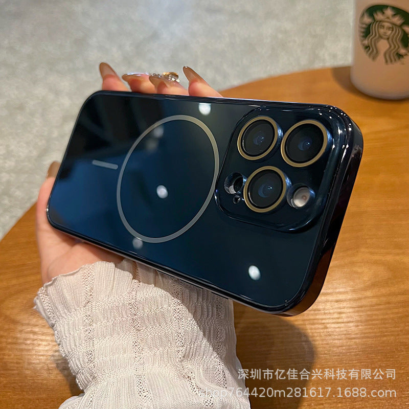 Apple 16promax electroplated ice-like ag glass thin ring magnetic phone case suitable for iphone15/14 cross-border