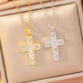 [titanium steel] fashion popular copper inlaid zirconium cross necklace high-end accessible luxury fashion stylish clavicle chain jewelry