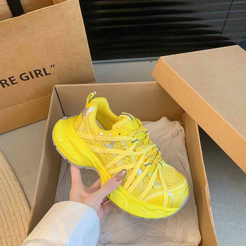 Breathable lace-up mesh sneakers - spring's hottest new trend: versatile dad shoes with a street-style round toe for fashionable casual wear