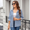 European and american cross-border e-commerce  new arrival washed vintage loose casual early autumn new slit denim shirt for women