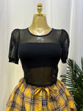 supply, free size, yarn-dyed plaid, double-layered, large swing, loose, asymmetrical, fashionable elastic waist, versatile skirt