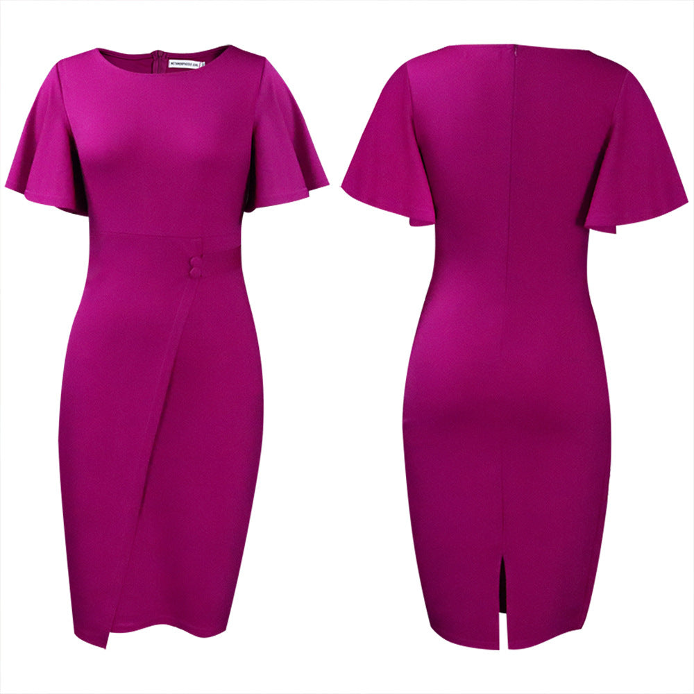 D3149 european and american style women's clothing  summer new arrival ruffle sleeve fashion slit bodycon plus size women's cross-border dress