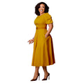 women's summer  new arrivals: elegant solid color plus size bubble sleeve midi dress, high waist plus size african dress