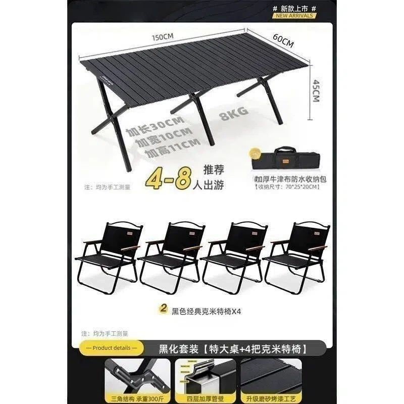 Camping table outdoor multi-functional foldable camping table and chair suit stall table portable plaid camping chair no