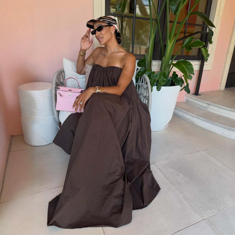 European and american cross-border women's clothing:  summer new arrivals - minimalist casual bandeau solid color loose fit slimming long dress