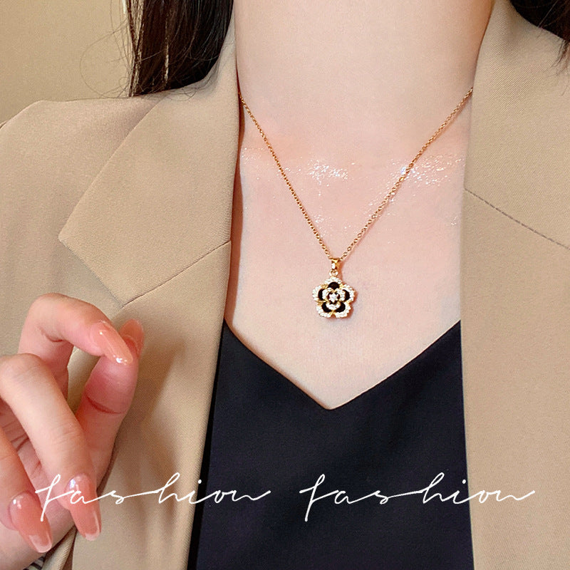Sense of designniche style black camellia necklace female clavicle chain springnew arrivalinscasualelegant necklace accessories