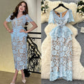 Classy sense of fragrance dress for women frenchelegance diamond-breasted silm lapel short-sleeved cut outlacedress
