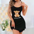 Bear print cami slip dress - women's summer comfort loungewear, sexy mini dress (can be worn outside)