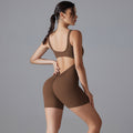 New double-sided nylon seamless high-stretch peach lift solid color v-waist bodycon shorts bodysuit yoga outfit