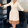 D3318  cross-border women's spring blazer collar fashion color block ol elegant pleated high waist african dress