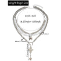 European and american cross-border trendy heavy-duty cross & heart pendant necklace, multi-layered design with floral and pearl accents