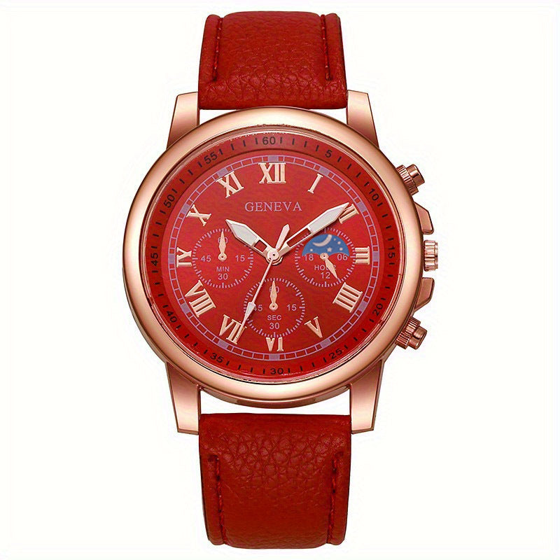 Douyin duoduo cross-border platform geneva watch women's three-eye roman belt quartz watch manufacturer spot wholesale