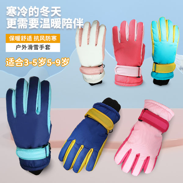 Strictly selected winter children's ski gloves outdoor windproof velvet thickened warm gloves for men and women aged 3-9