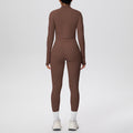 Ready-to-ship cross-border solid color brushed micro-fleece short jacket & leggings set - tight fit, pocketed, perfect for running, fitness, and yoga