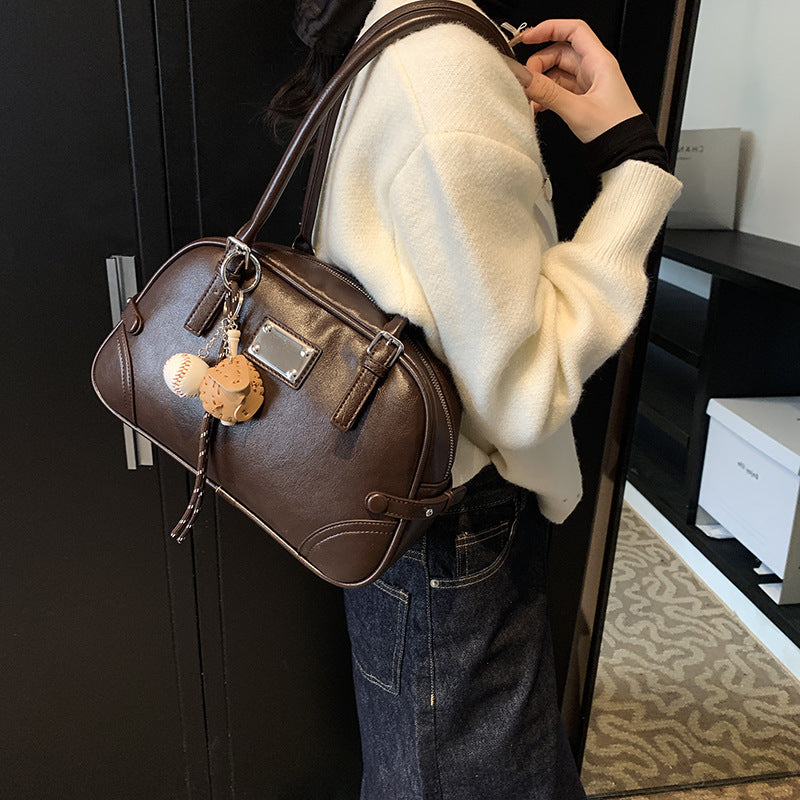 Cross-border high-end large-capacity bowling handbag women's 2025 new fashion texture shoulder bag handbag