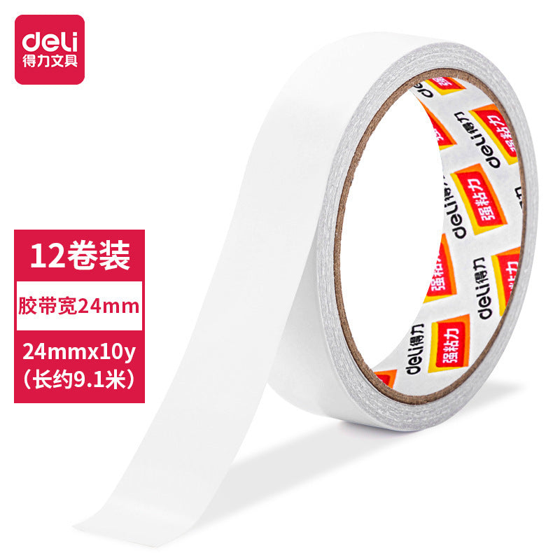 Deli Double Sided Tape 9/12/18/24mm High Viscosity Student Cotton Paper Tape Manual Double Sided Tape Wholesale