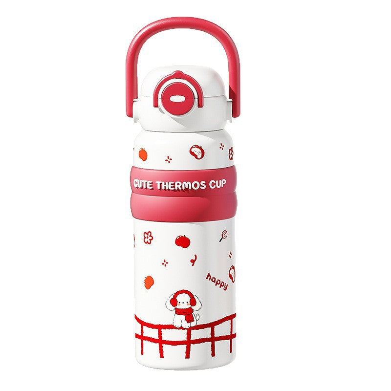 High-value double-drink tumbler: cute cartoon portable 316 stainless steel kids' water bottle with two spouts