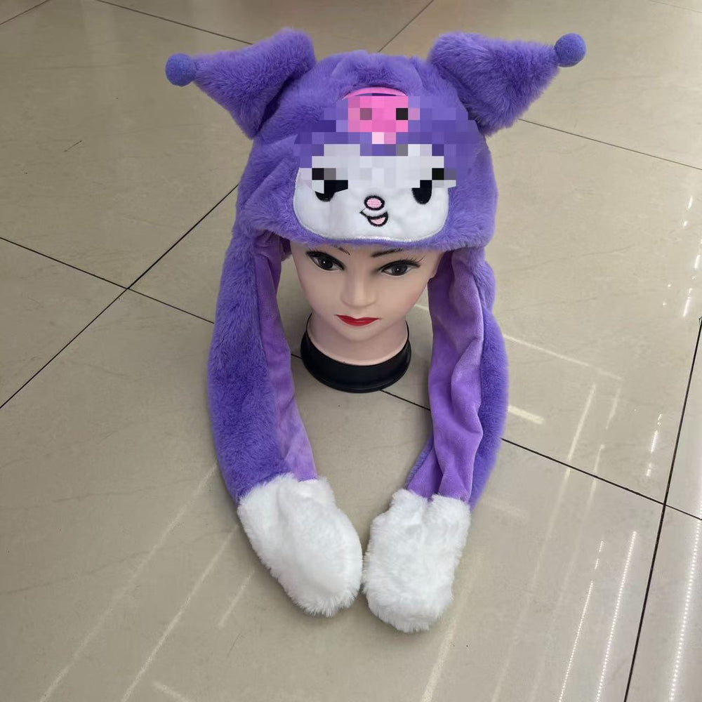 Tiktok viral cute plush bunny hat - squeeze the ears to make them move! light-up airbag beanie for warmth and cold protection