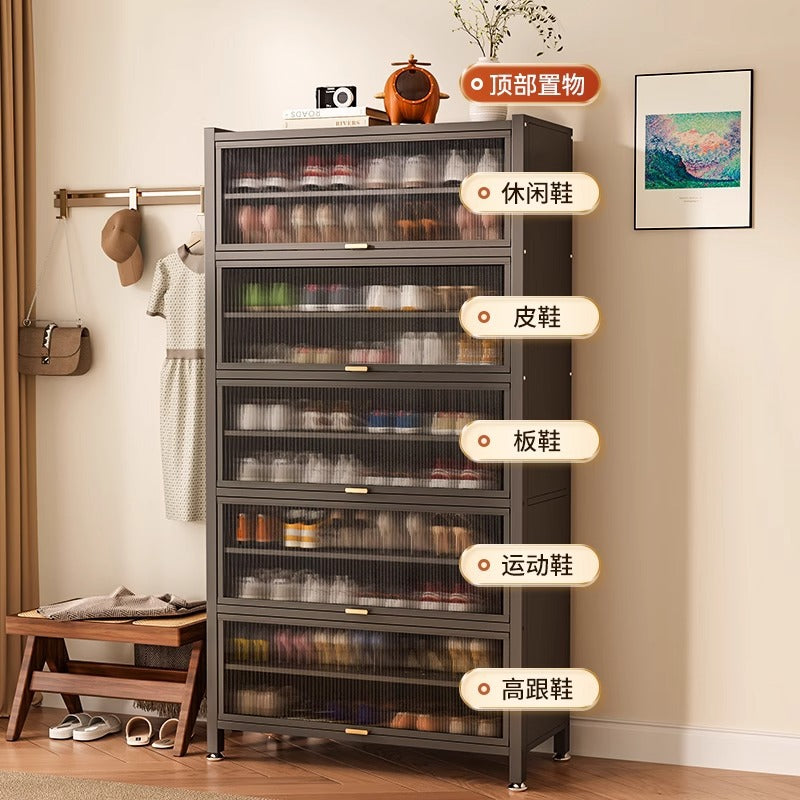 Steel shoe cabinet for home, entryway, and hallway - large capacity, floor-standing, dustproof, multi-functional storage shoe rack
