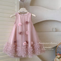 summer girls' sleeveless elegant 3d floral mesh dress - sweet and stylish for little girls