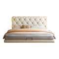 Foshan source factory genuine leather bed master bedroom classyelegant double soft leather bed cream style buckle suspended bed