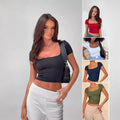 hot-selling new women's fashion: european and american slim-fit solid color short-sleeve summer square neck casual t-shirt for women