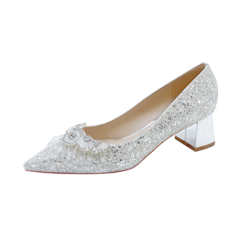 Pointed-toe wedding shoes for women, new 2023 collection: bridal shoes, suitable for everyday wear, bridesmaid shoes, french crystal shoes