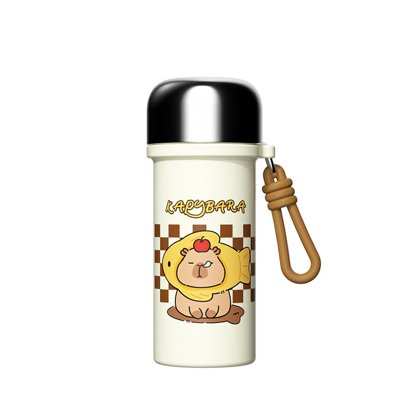 316 stainless steel high-style insulated tumbler - cute capybara design - kids' water bottle - portable handheld double-drink straw cup