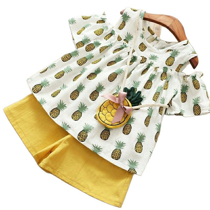 Girls' short-sleeve set:  cross-border trendy kids' clothing, little girl's top and shorts two-piece set, wholesale children's apparel