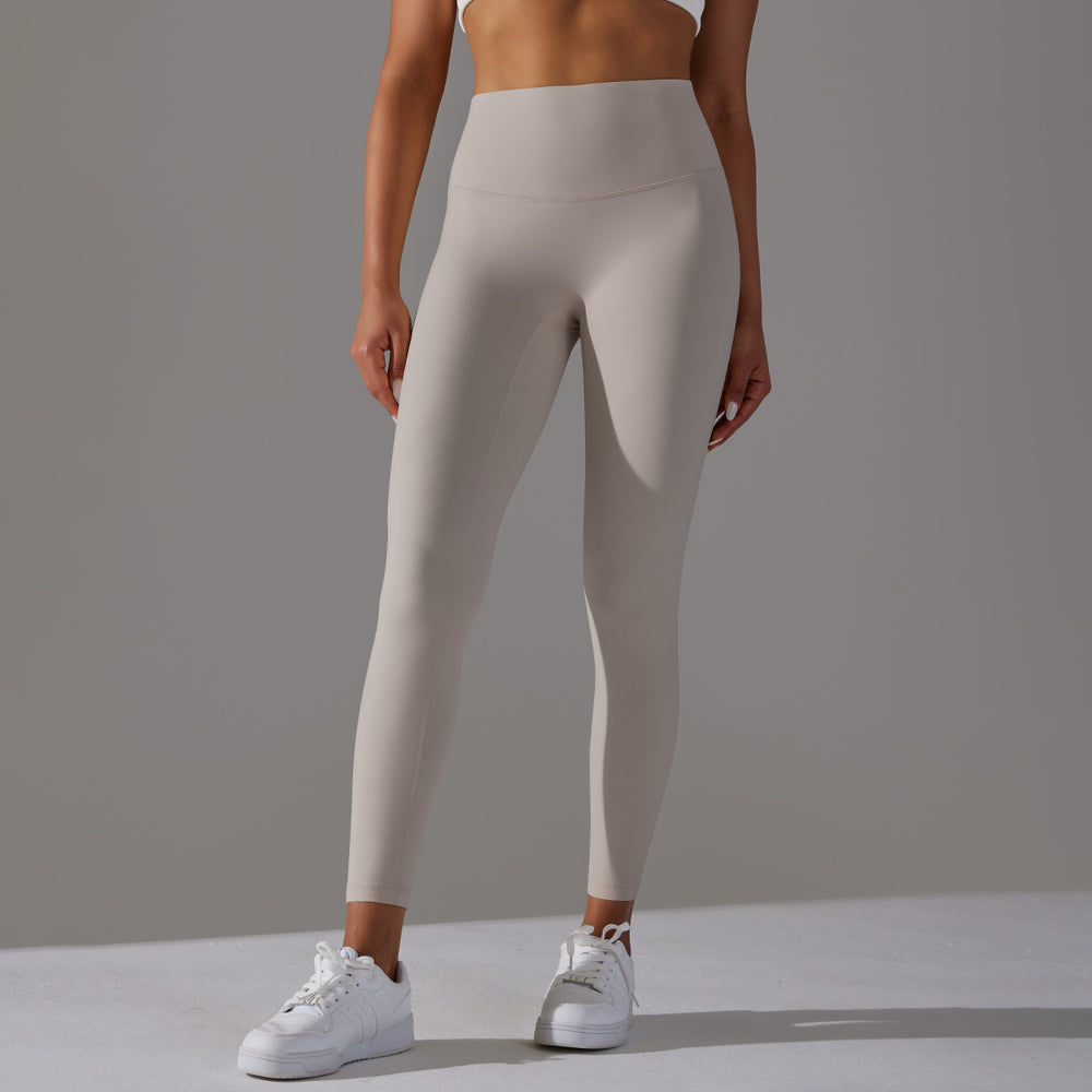 No awkward line double-sided brushed nude breathable yoga nine-point pants high waist hip lift peach tight sports fitness pants