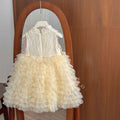 Girls'  new puffy dress, stylish cheongsam-style sweet dress with buttons for baby girls, trendy and fashionable top for kids
