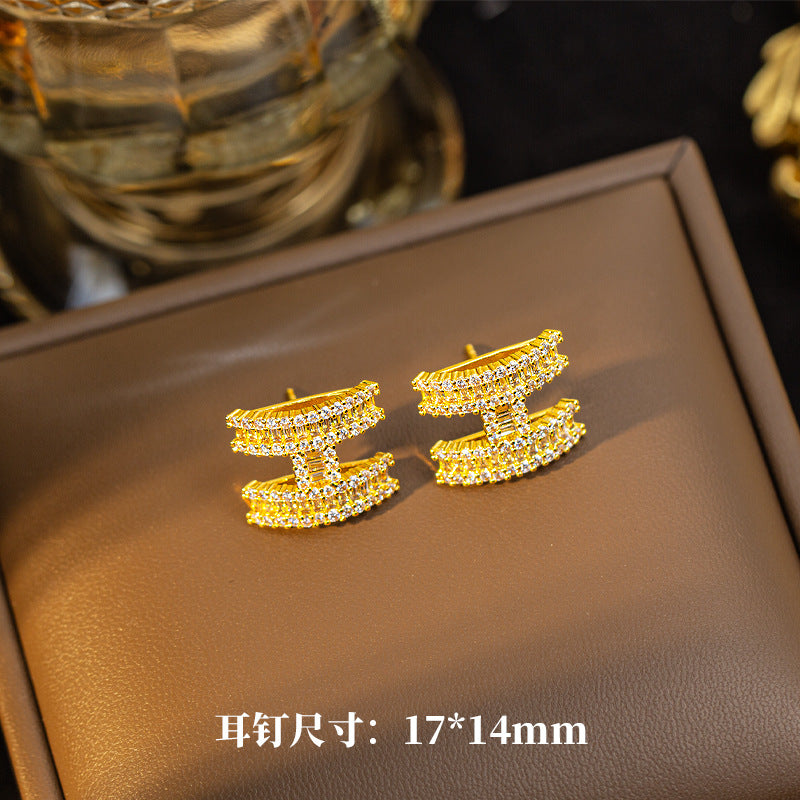 [titanium steel] electroplated zircon letter necklace women's earrings korean classyaccessible luxury collarbone chain earrings jewelry wholesale